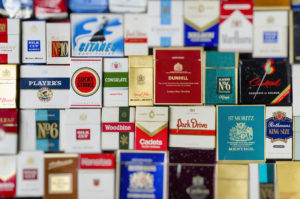 London, England - May 20, 2016: Packets of Various Old Cigarette Boxes from the 1970's